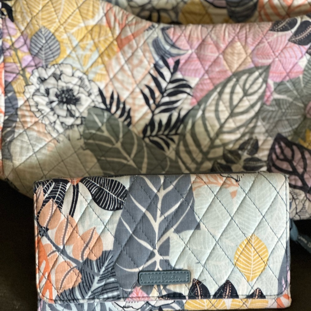 Vera Bradley Quilted Fold-Over Wallet in Pastel Leaf Print